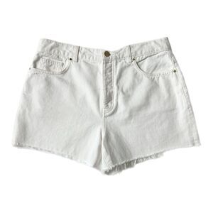 ME+EM A-Line Frayed Denim Button Fly Short White 100% Cotton Size 31